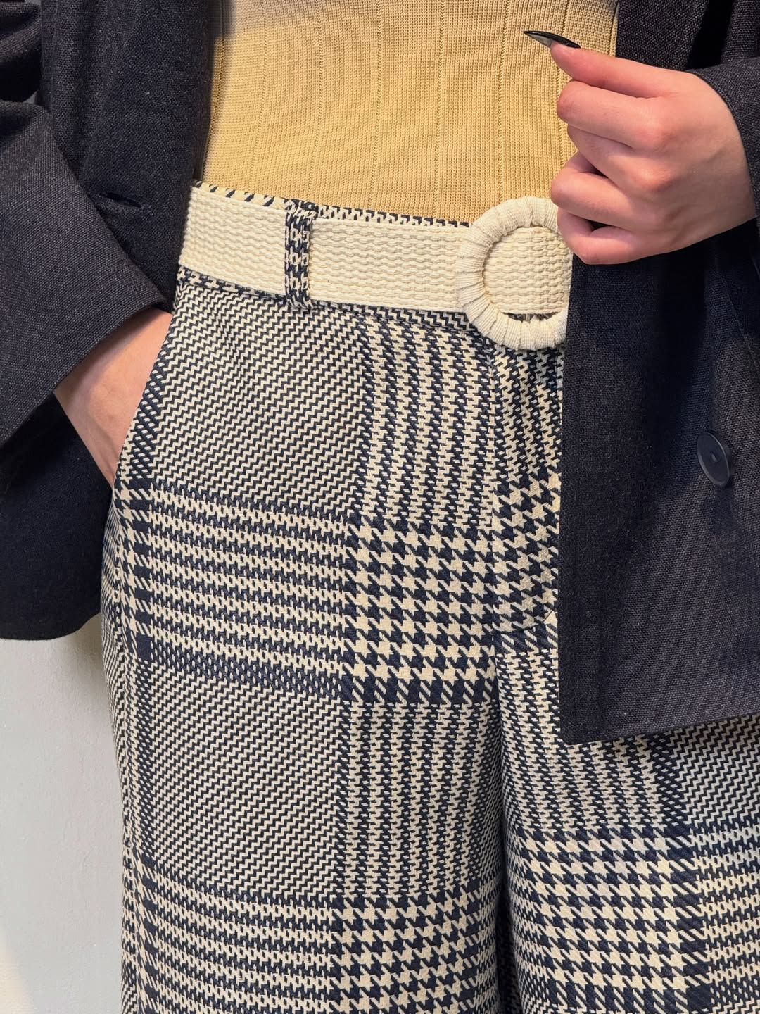 شلوار کشمیر چهار خونه دورنگ قهوه‌ای استخوانی مدل بگ سایز ۴۰-۴۶